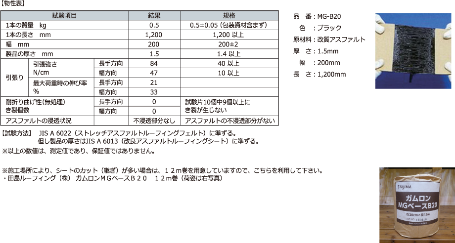 仕様［接続テープ：防根シート付属品］